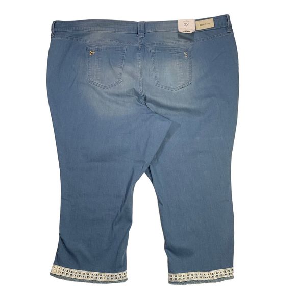 Slink Patched Boho Cropped Jeans Flower Pink Yellow Green Bee Charm Waist 56 - Picture 10 of 13